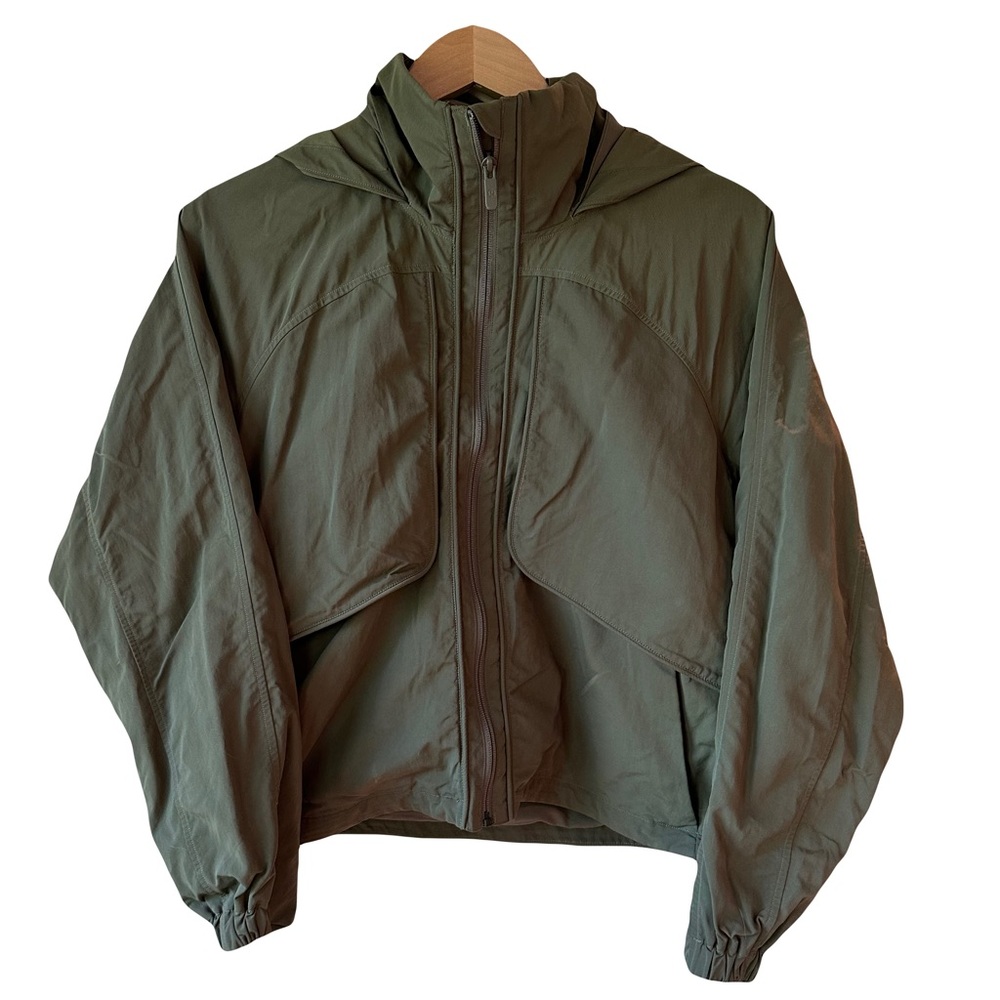Army Green Lululemon Jacket with Roll-Up Hood